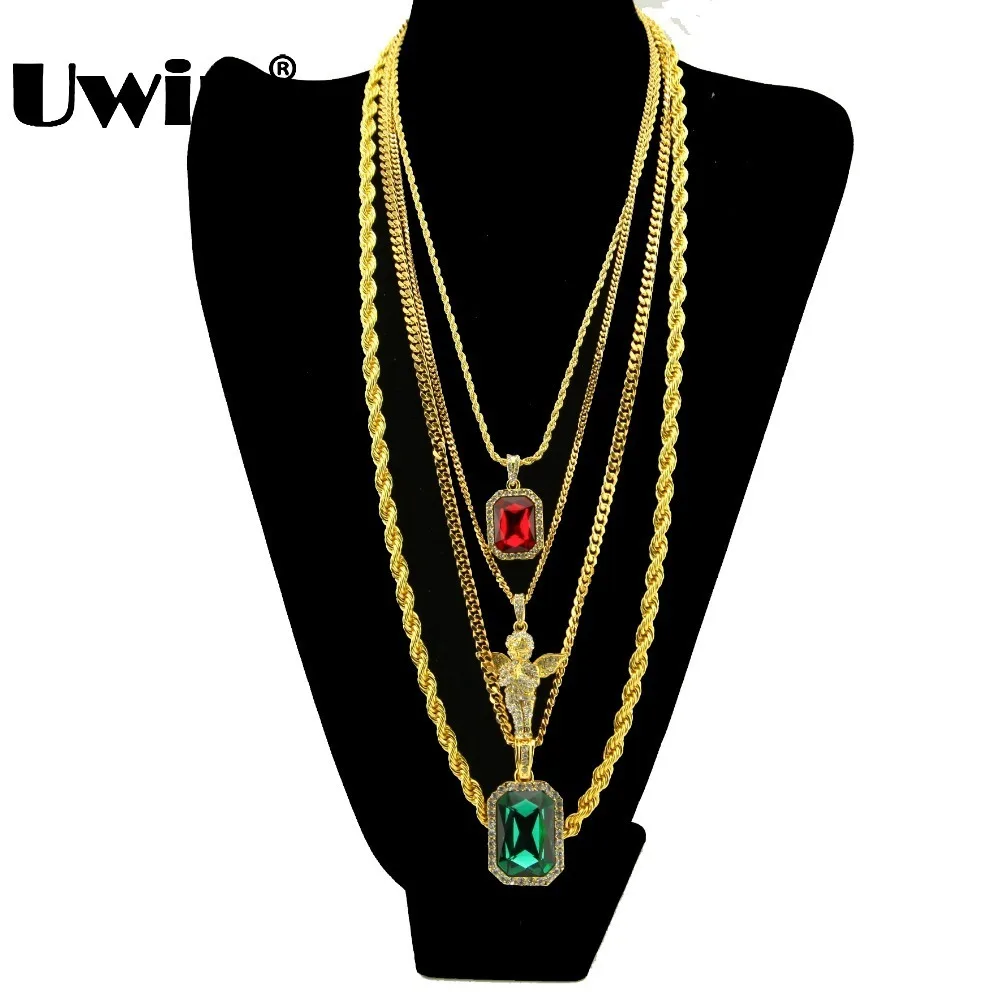 Men's Hip Hop Small Red Stone And Big Green Blue Stone Double Square Pendant Set Gold Tone Iced Out Angel Chain Necklace Set
Men's Hip Hop Small Red Stone And Big Green Blue Stone Double Square Pendant Set Gold Tone Iced Out Angel Chain Necklace Set