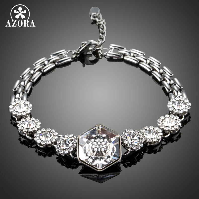 AZORA Silver Color Hexagon Stellux Austrian Crystal Connect with 8pcs Flowers Watch Chain Charm Bracelets TS0159
AZORA Silver Color Hexagon Stellux Austrian Crystal Connect with 8pcs Flowers Watch Chain Charm Bracelets TS0159