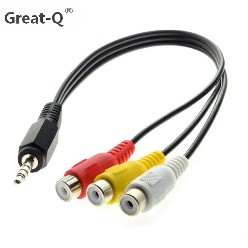 Great Q 3 5 мм 1/8 "Папа стерео автомобиль AUX до RCA AV Женский шнур аудио видео