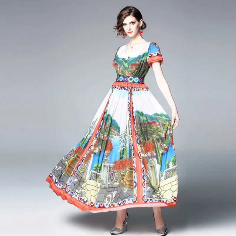 Newest 2019 Fall Runway Maxi Dress Women's Long Sleeve Landscape castle Printed Celebrity Evening Party Long Dress vestidos
Newest 2019 Fall Runway Maxi Dress Women's Long Sleeve Landscape castle Printed Celebrity Evening Party Long Dress vestidos