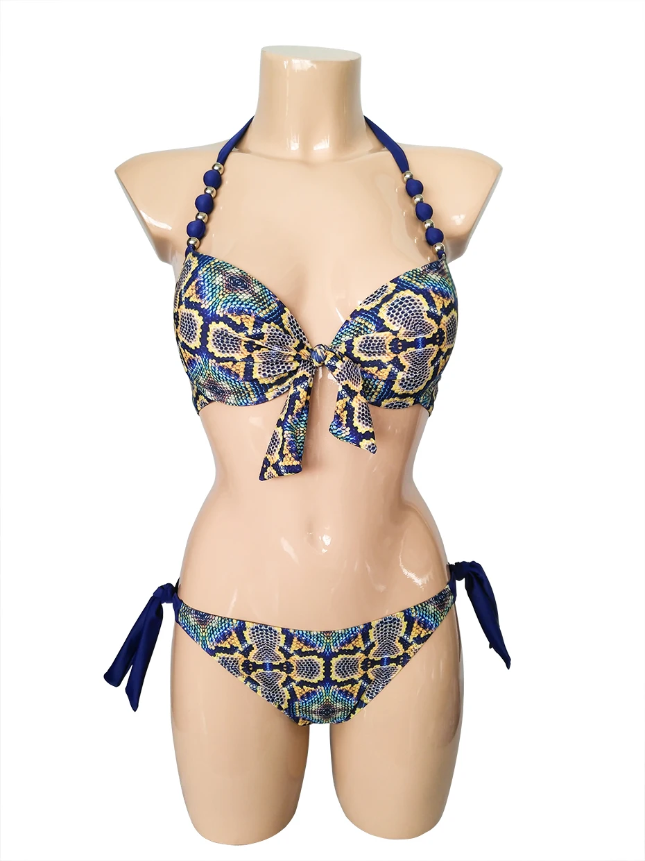 Faerdasi Halter Bikini Set Low Waist Bathing Suits Women Sexy Push Up Beachwear with Tie Side and Center Bow Swimwear Swimsuit 15