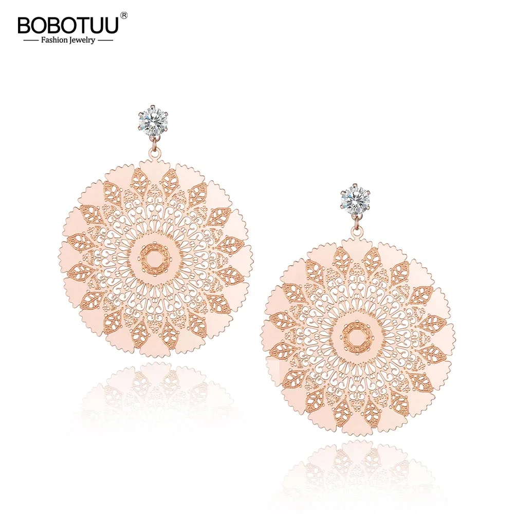 BOBOTUU Titanium Steel Exquisite Geometric Pattern Circle Earrings Jewelry Rose Gold Wedding Stud Earrings For Women BE18027
BOBOTUU Titanium Steel Exquisite Geometric Pattern Circle Earrings Jewelry Rose Gold Wedding Stud Earrings For Women BE18027