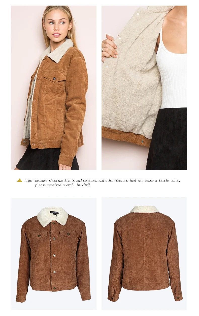 FREE SHIPPING Corduroy Long Sleeve Collar Jacket JKP1128