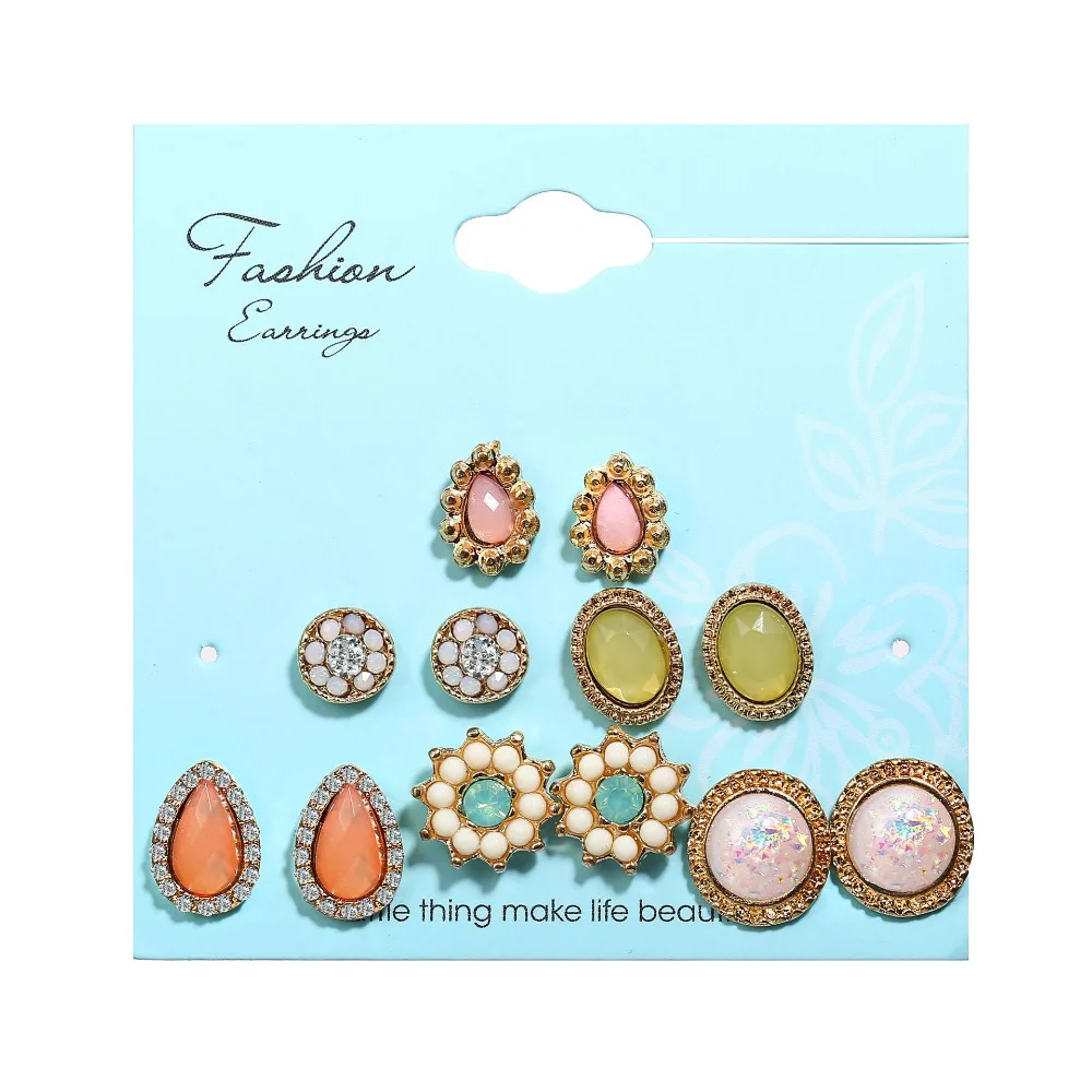Gold Color Flower Rhinestone Stone Round Stud Earring Set For Women Ear Jewelry WaterDrop Statement Earrings Accessories 6 Pairs
Gold Color Flower Rhinestone Stone Round Stud Earring Set For Women Ear Jewelry WaterDrop Statement Earrings Accessories 6 Pairs