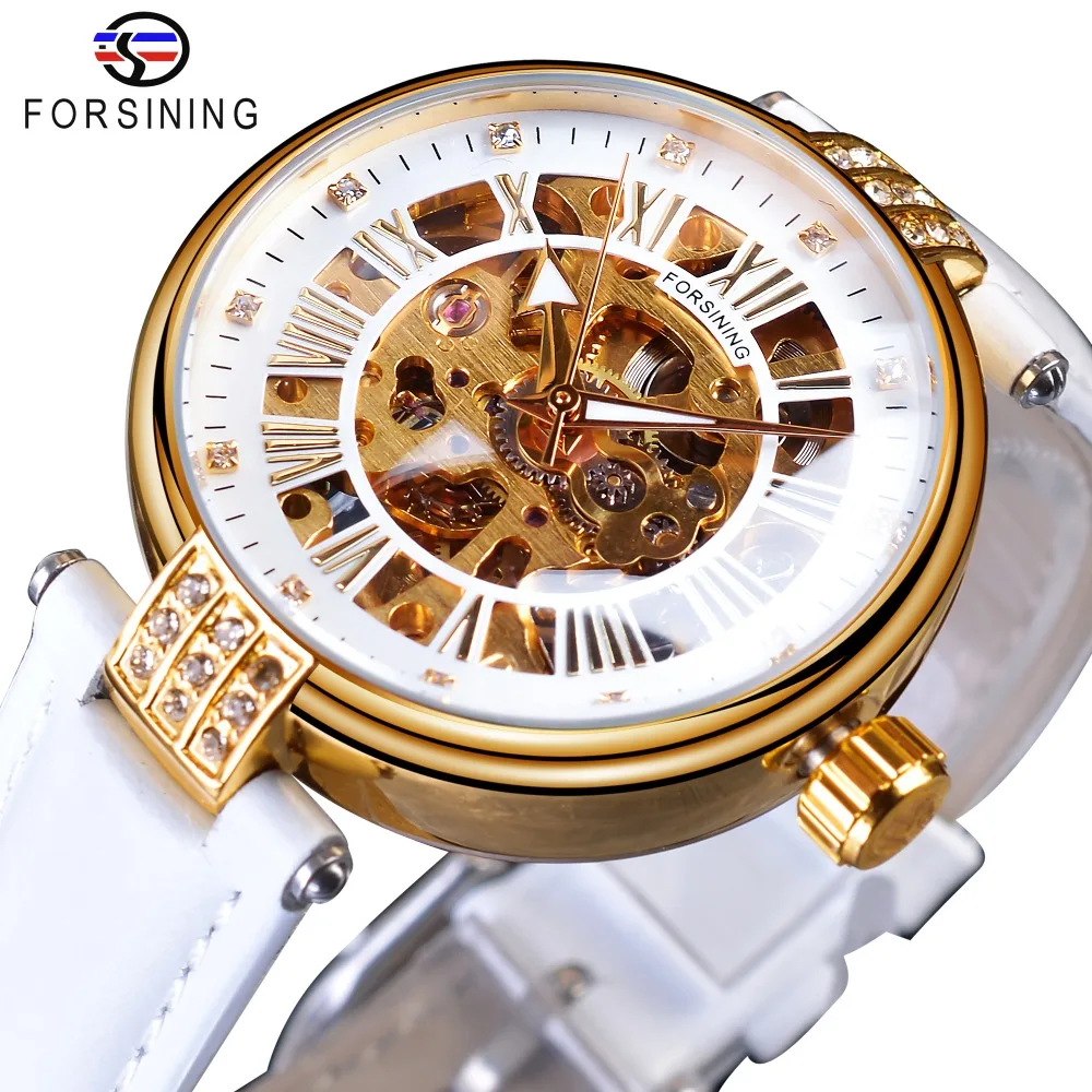 Часы наручные Forsining женские механические брендовые роскошные часы скелетоны с