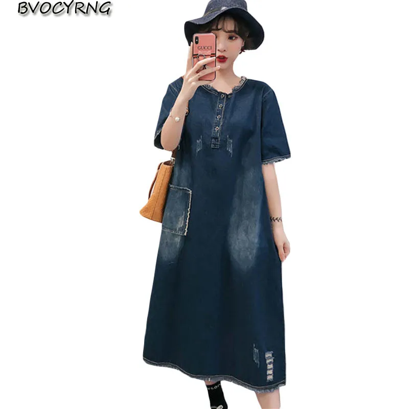 New Plus size 5XL Women Denim Dresses Summer female Short sleeve Loose Cowboy Dress Dress Fashion Casual clothing long vestido
New Plus size 5XL Women Denim Dresses Summer female Short sleeve Loose Cowboy Dress Dress Fashion Casual clothing long vestido