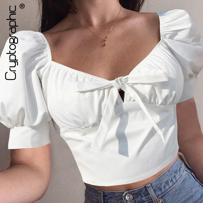 Cryptographic Vintage Fashion White Women's Tops and Blouses Shirts Bow V-Neck Sexy Backless Crop Tops Puff Sleeve Tee Shirts
Cryptographic Vintage Fashion White Women's Tops and Blouses Shirts Bow V-Neck Sexy Backless Crop Tops Puff Sleeve Tee Shirts