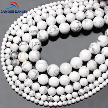 

CAMDOE DANLEN Natural Gem Stone White Howlite Turquoises Beads 4 6 8 10 12 14MM Bracelet Fit Diy Charm Beads For Jewelry Making
