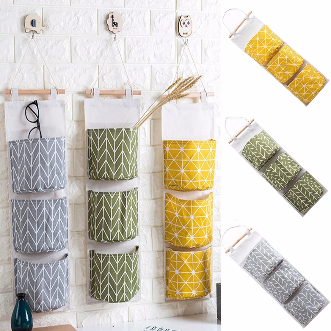 3 Grids Wall Hanging Storage Bag Organizer Container Decor Pocket Pouch Home Decor Free Drop Shipping
