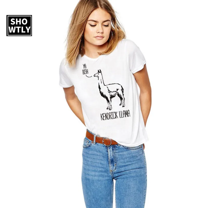 Showtly Alpaca printed personality tops short sleeves white grey female T-shirt hot selling top female funny girls short top
Showtly Alpaca printed personality tops short sleeves white grey female T-shirt hot selling top female funny girls short top