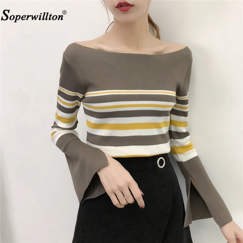 Autumn Winter Women 2019 New lady sweater Slash neck Flare Sleeve Split sweater women slim tight Bottoming Knitted Pullovers #53
Autumn Winter Women 2019 New lady sweater Slash neck Flare Sleeve Split sweater women slim tight Bottoming Knitted Pullovers #53