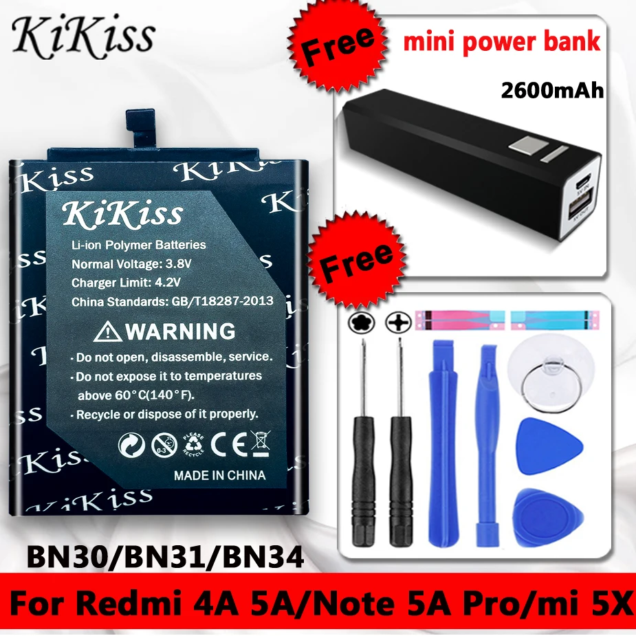 Free Gift KiKiss Battery BN30 BN31 BN34 For Xiaomi Redmi 4A/Redmi 5A/Redmi Note 5A/Redmi Note 5A Pro Battery For Xiao Mi 5X mi5X
Free Gift KiKiss Battery BN30 BN31 BN34 For Xiaomi Redmi 4A/Redmi 5A/Redmi Note 5A/Redmi Note 5A Pro Battery For Xiao Mi 5X mi5X