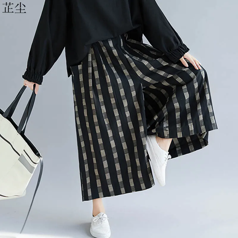 Plus Size Autumn Women Wide Leg Pants Vintage Long Cotton Linen Plaid Pants Oversize Elastic Waist Large Pantalones 5XL 2019 New
Plus Size Autumn Women Wide Leg Pants Vintage Long Cotton Linen Plaid Pants Oversize Elastic Waist Large Pantalones 5XL 2019 New