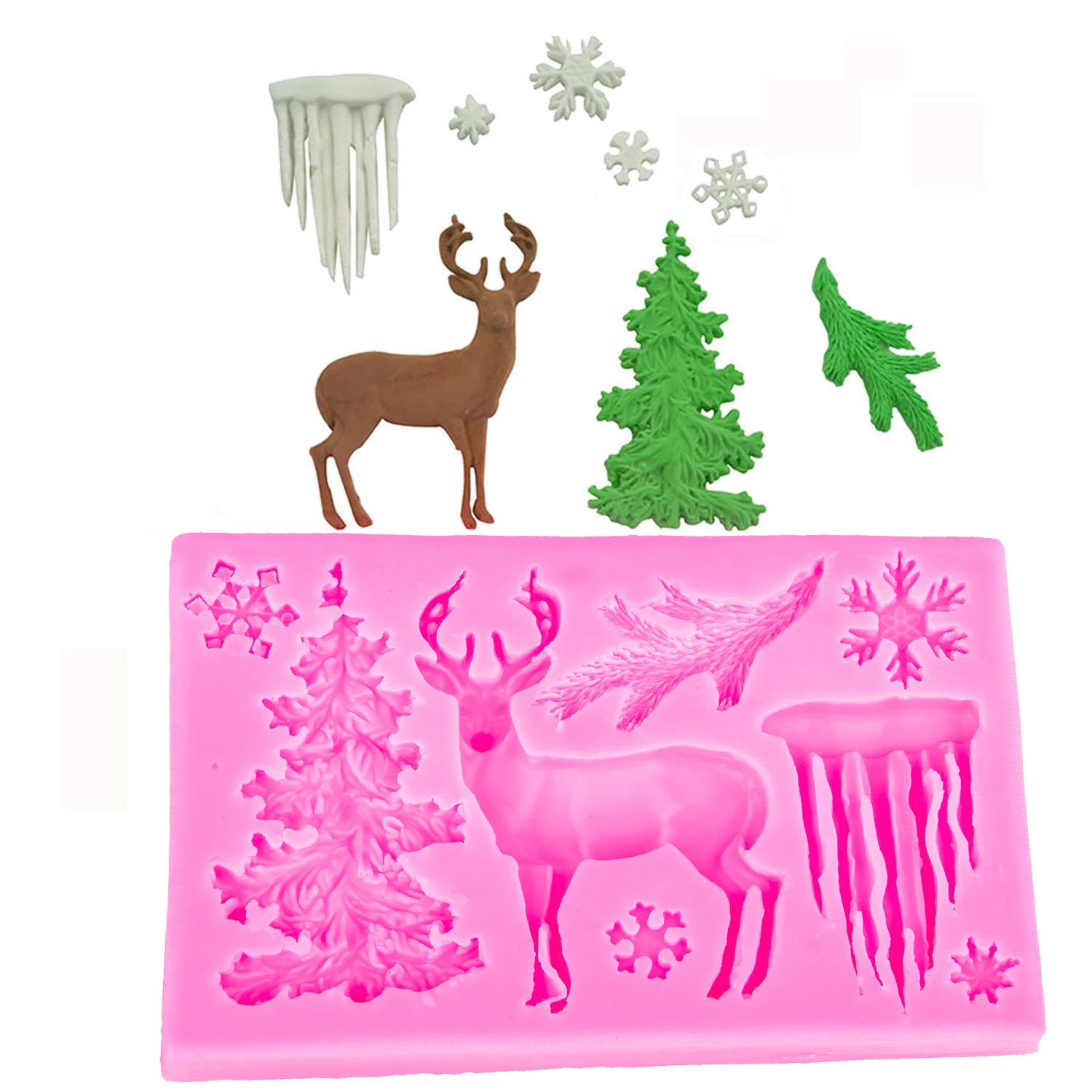 

Christmas snowflake deer 3D Reverse sugar Molding fondant cake silicone mold for polymer chocolate pastry decoration tools F1149