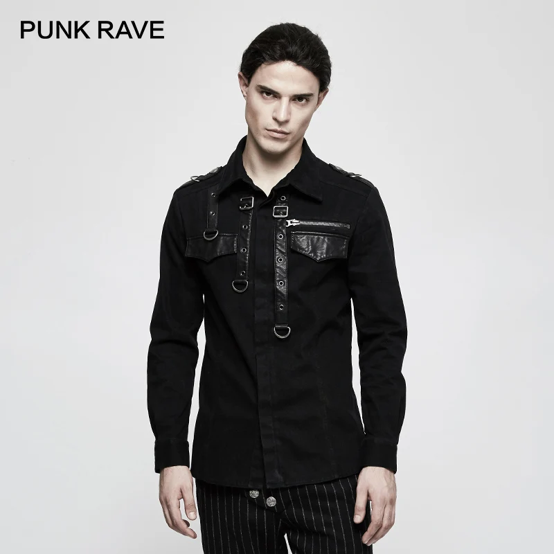 PUNKRAVE Men's Black Leather Straps Shirt Military Men Plain Epaulet Cotton Long Sleeve Mens Dress Shirts Handsome Street Wear
PUNKRAVE Men's Black Leather Straps Shirt Military Men Plain Epaulet Cotton Long Sleeve Mens Dress Shirts Handsome Street Wear