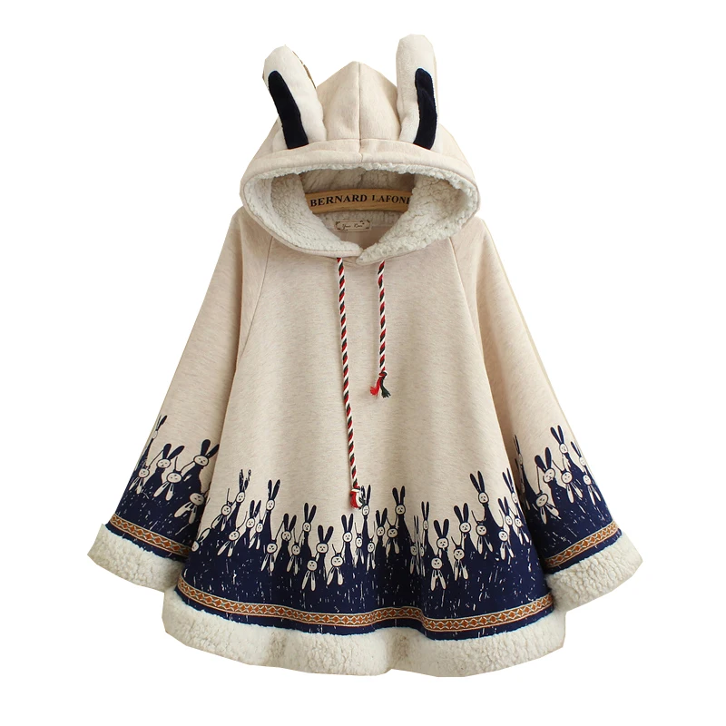 Autumn Winter Women Japanese Style Mori Girl Cute Cartoon Rabbit Ear Loose Hooded Cape Hoodies Cotton Casual Cloak Outerwear
Autumn Winter Women Japanese Style Mori Girl Cute Cartoon Rabbit Ear Loose Hooded Cape Hoodies Cotton Casual Cloak Outerwear