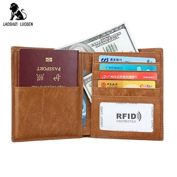 

RFID Men Passport Cover Genuine Leather Passport Holder Travel Wallets Men Card Credit Card Holder Porte Carte Business