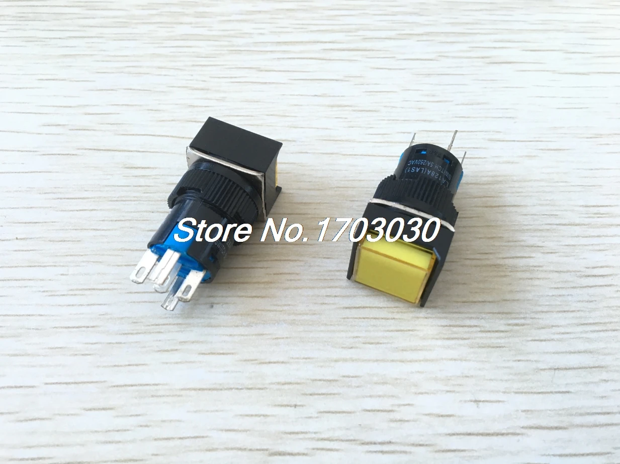 2 Pcs Yellow Square Cap DC 12V Light SPDT 5 Pins Push Button Switch