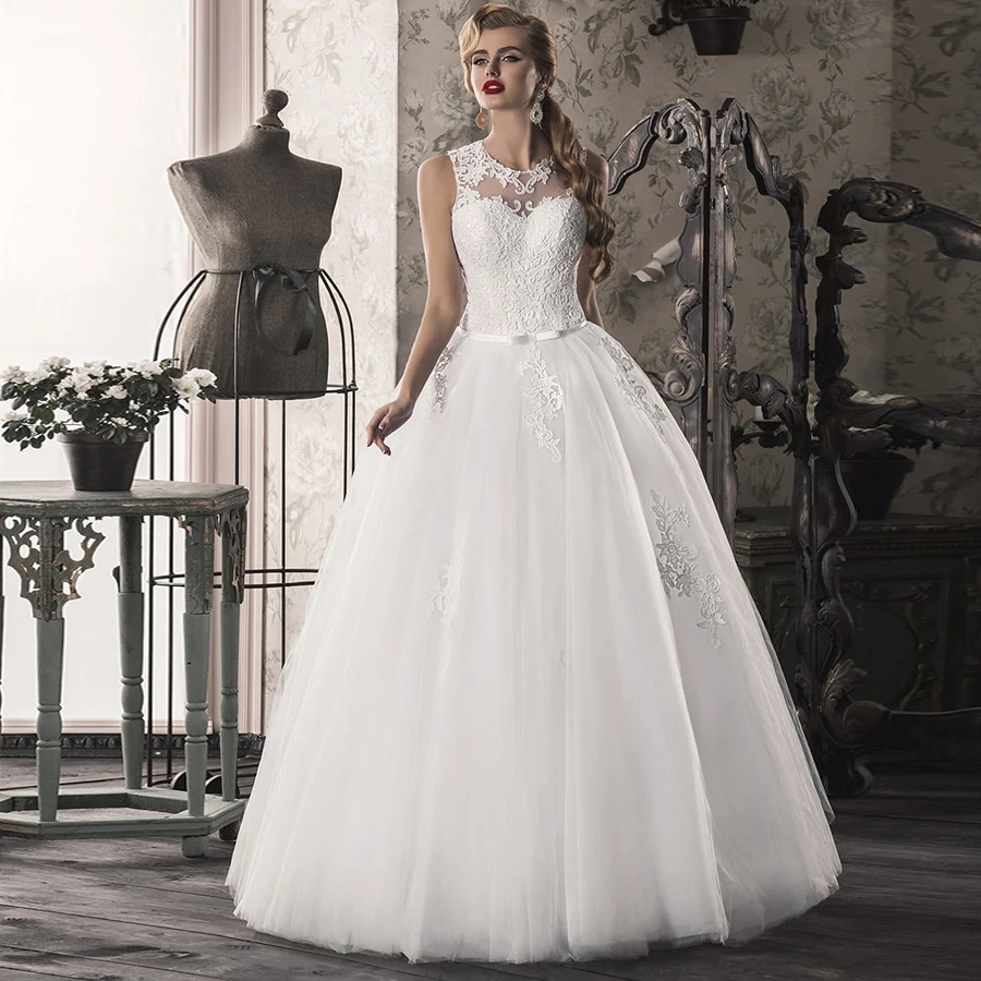 Elegant O-neck Sleeveless Tulle Wedding Dresses Robe De Mariage Cheap Lace Applique Bridal Wedding Gowns Plus Size
Elegant O-neck Sleeveless Tulle Wedding Dresses Robe De Mariage Cheap Lace Applique Bridal Wedding Gowns Plus Size