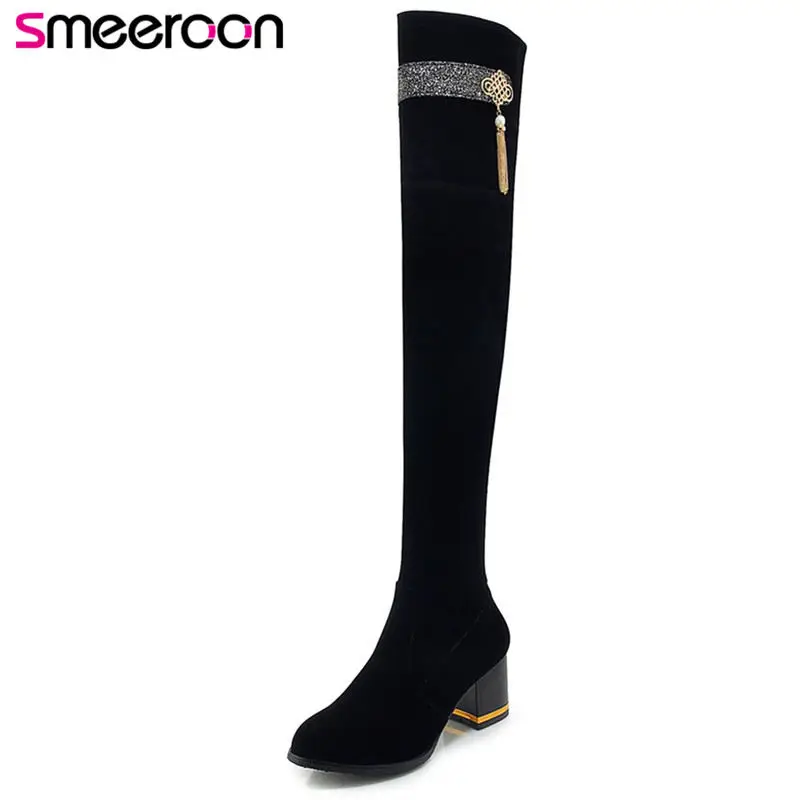 Smeeroon 2018 fashion flock women boots autumn winter boots over the knee boots round toe high heels big size 33-43 black
Smeeroon 2018 fashion flock women boots autumn winter boots over the knee boots round toe high heels big size 33-43 black