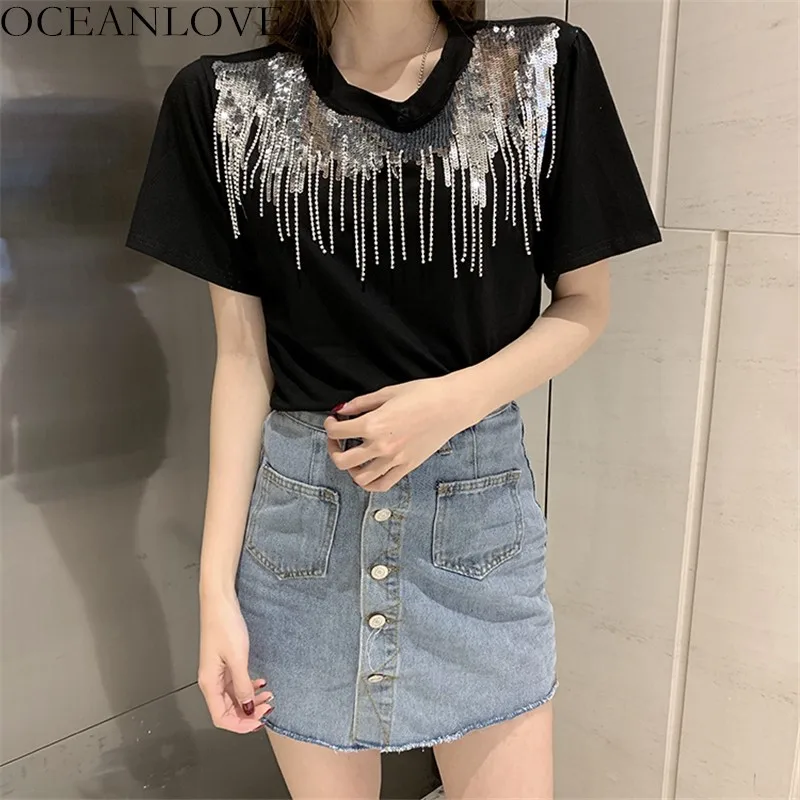 OCEANLOVE Tassel Sequined 2019 Summer Fashion Women Tops Short Sleeve Solid Patchwork Tee Bling Streetwear T Shirt 11160
OCEANLOVE Tassel Sequined 2019 Summer Fashion Women Tops Short Sleeve Solid Patchwork Tee Bling Streetwear T Shirt 11160