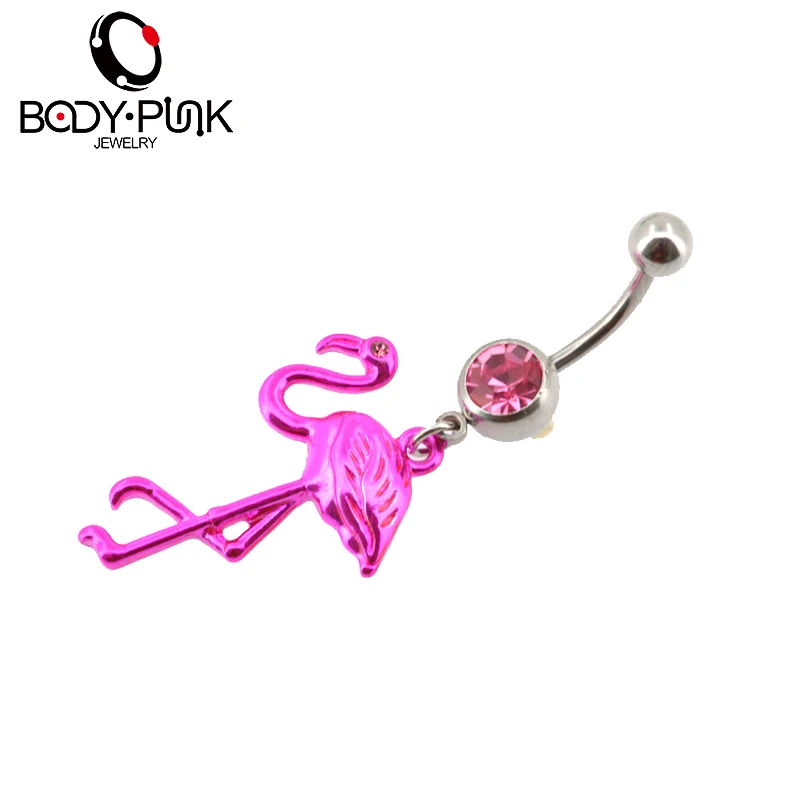 BODY PUNK Pink Flamingo Navel Ring 316L Surgical Steel Piercing Belly Button Rings Beautiful Navel Piercing Sex Body Jewelry (2)