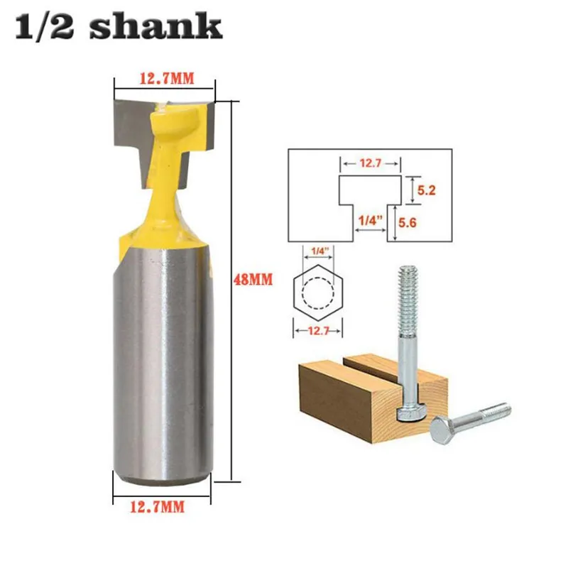 1pc 1/2" 12.7mm Shank T-Slot Keyhole Cutter Wood Router Bit Hex Bolt T-Track Slotting Milling Cutters Carbide Cutter For Wood
1pc 1/2" 12.7mm Shank T-Slot Keyhole Cutter Wood Router Bit Hex Bolt T-Track Slotting Milling Cutters Carbide Cutter For Wood
