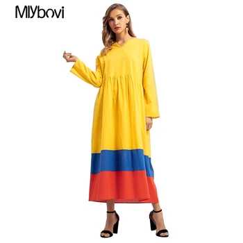 New Women Patchwork Dress 2019 Spring Female Maxi Ankle-Length Round Neck Long Sleeve Women Long Dress Muslim Autumn Clothing
New Women Patchwork Dress 2019 Spring Female Maxi Ankle-Length Round Neck Long Sleeve Women Long Dress Muslim Autumn Clothing