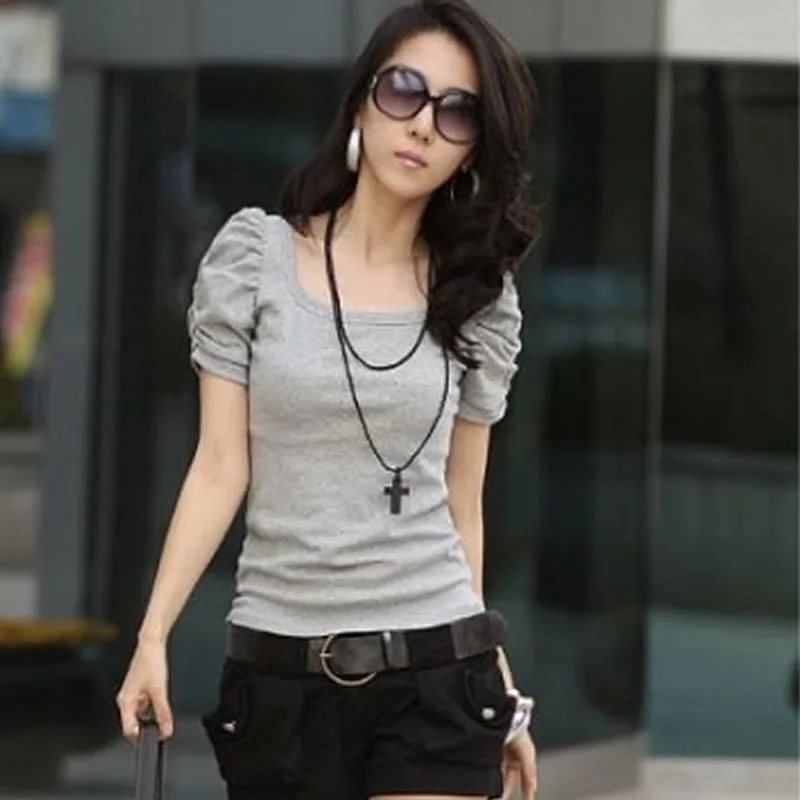 New Spring Summer 2017 Korean Cute Puff Sleeve Base Shirts Solid Color Cotton Slim Casual Shirt Fashion Plus Size Women Tee
New Spring Summer 2017 Korean Cute Puff Sleeve Base Shirts Solid Color Cotton Slim Casual Shirt Fashion Plus Size Women Tee