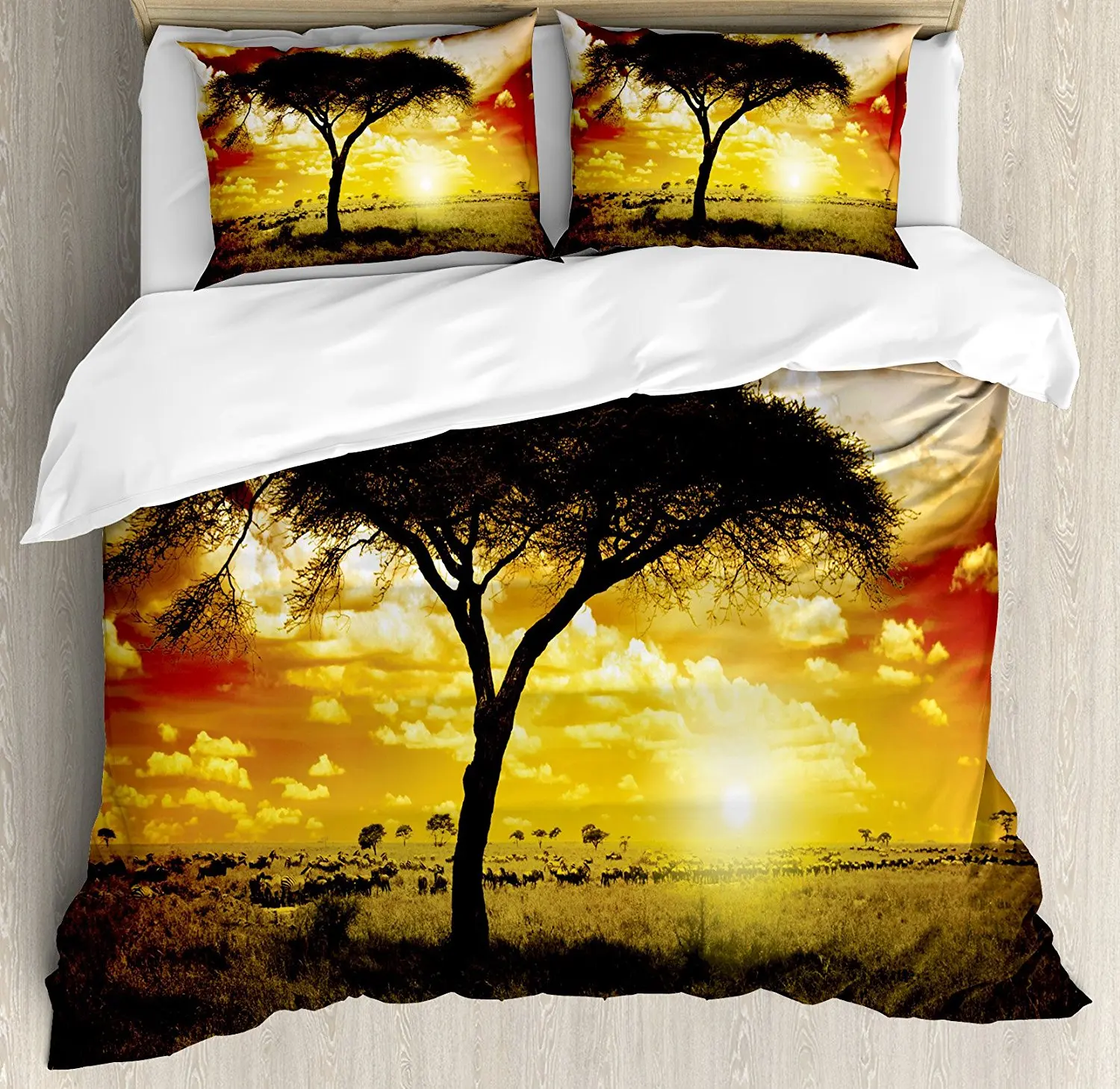 Safari Duvet Cover Set Single Tree at Dreamy African Sunset with Dark Dramatic Clouds on the Sky Art 4 Piece Bedding Set
Safari Duvet Cover Set Single Tree at Dreamy African Sunset with Dark Dramatic Clouds on the Sky Art 4 Piece Bedding Set
