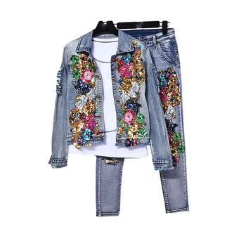 2019 Women Embroidery Rose Floral Denim Two Piece Sets Sequined Beading Sequin Outfits Ripped Hole Jean Jacket Matching Sets
2019 Women Embroidery Rose Floral Denim Two Piece Sets Sequined Beading Sequin Outfits Ripped Hole Jean Jacket Matching Sets