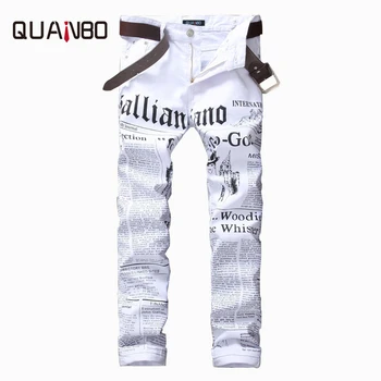 QUANBO Brand Men Straight Slim Fit Biker Jeans Pant Denim Trousers Jeans Letter Printing Men Biker Denim skinny Jeans White 38
QUANBO Brand Men Straight Slim Fit Biker Jeans Pant Denim Trousers Jeans Letter Printing Men Biker Denim skinny Jeans White 38