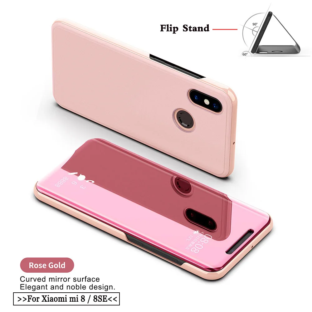 For Xiaomi Mi 8 Mi8 Case Hard Smart Stand Leather Flip Phone Cover SE 8SE Mi8SE 8i View Mirror Coque | Мобильные телефоны и
