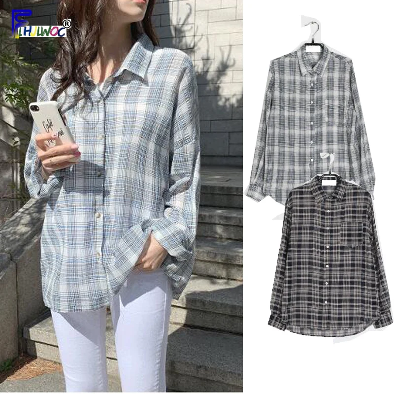 Summer Loose Tops Woman Fashion Long Sleeve Korean Japan Style Clothes Design Green Tunic Button Plaid Shirts Blouse 5529
Summer Loose Tops Woman Fashion Long Sleeve Korean Japan Style Clothes Design Green Tunic Button Plaid Shirts Blouse 5529