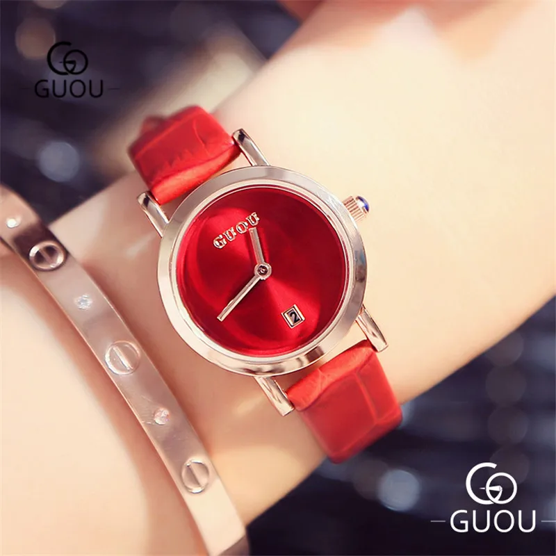 GUOU Red Leather Watches for Women Small Dial Gold Plated Ladies Wristwatches Waterproof Girl Female Clock with Calendar 8127PX
GUOU Red Leather Watches for Women Small Dial Gold Plated Ladies Wristwatches Waterproof Girl Female Clock with Calendar 8127PX