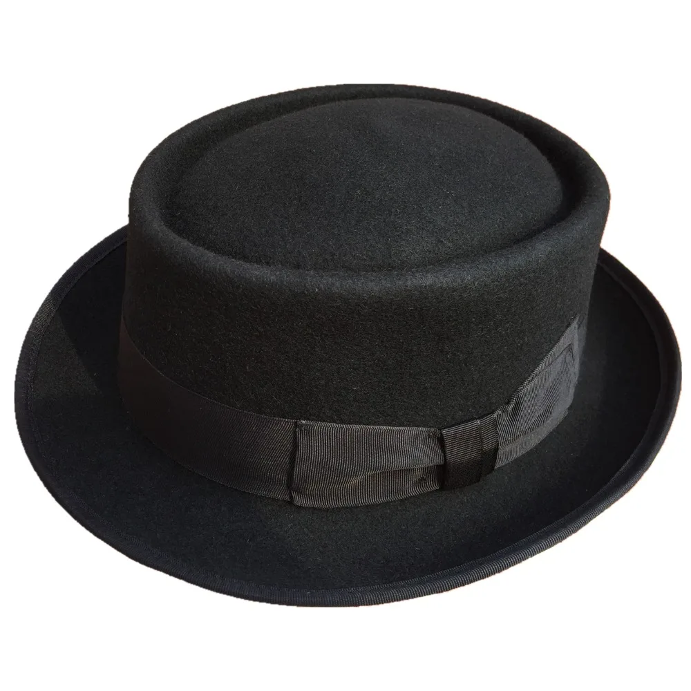 

Classic Wool Felt Stingy Brim Pork Pie Hat Fashion Wool Felt Porkpie Jazz Fedora Hat Black Brown Round Top Trilby Hats
