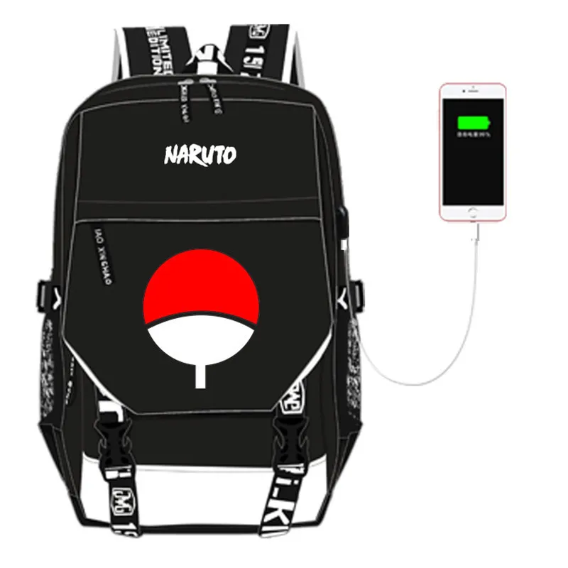 Рюкзак с рисунком Шаринган Наруто Akatsuki школьные ранцы USB зарядкой рюкзак для