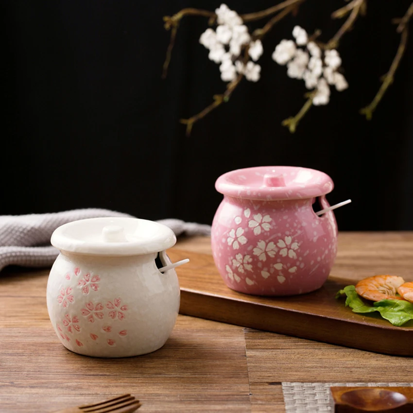Sakura Pattern Ceramic Seasoning Container Jar With Spoon and Cover Salt/Sugar/Condiment Storage Bottle Spice Pepper Can
Sakura Pattern Ceramic Seasoning Container Jar With Spoon and Cover Salt/Sugar/Condiment Storage Bottle Spice Pepper Can