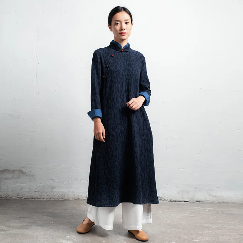 Original Vintage Women Long Sleeve Plate Button Dress Chinese Literary National Wind Cotton Dresses Navy Blue
Original Vintage Women Long Sleeve Plate Button Dress Chinese Literary National Wind Cotton Dresses Navy Blue
