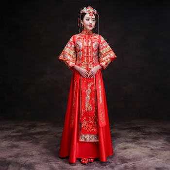wedding cheongsam traditional Chinese bride dress Ancient marriage costume gown clothing womens embroidery phoenix red Qipao
wedding cheongsam traditional Chinese bride dress Ancient marriage costume gown clothing womens embroidery phoenix red Qipao