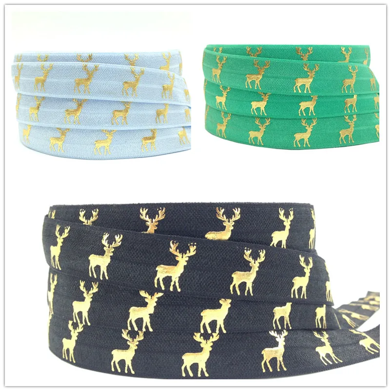 Hot Sale Gold Foil Deer Print Fold Over Elastic 5/8" Christmas FOE Ribbon 10Yard for Hair Tie Hair Accessories wholesale 3 Color
Hot Sale Gold Foil Deer Print Fold Over Elastic 5/8" Christmas FOE Ribbon 10Yard for Hair Tie Hair Accessories wholesale 3 Color