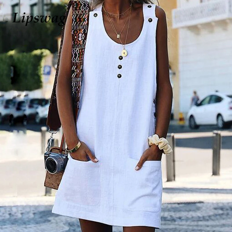 Lipswag S-5XL Summer Women Casual Sleeveless Button Dress New Lady Solid Color Mini Beach Dress Fashion O neck Pockets Vestidos
Lipswag S-5XL Summer Women Casual Sleeveless Button Dress New Lady Solid Color Mini Beach Dress Fashion O neck Pockets Vestidos