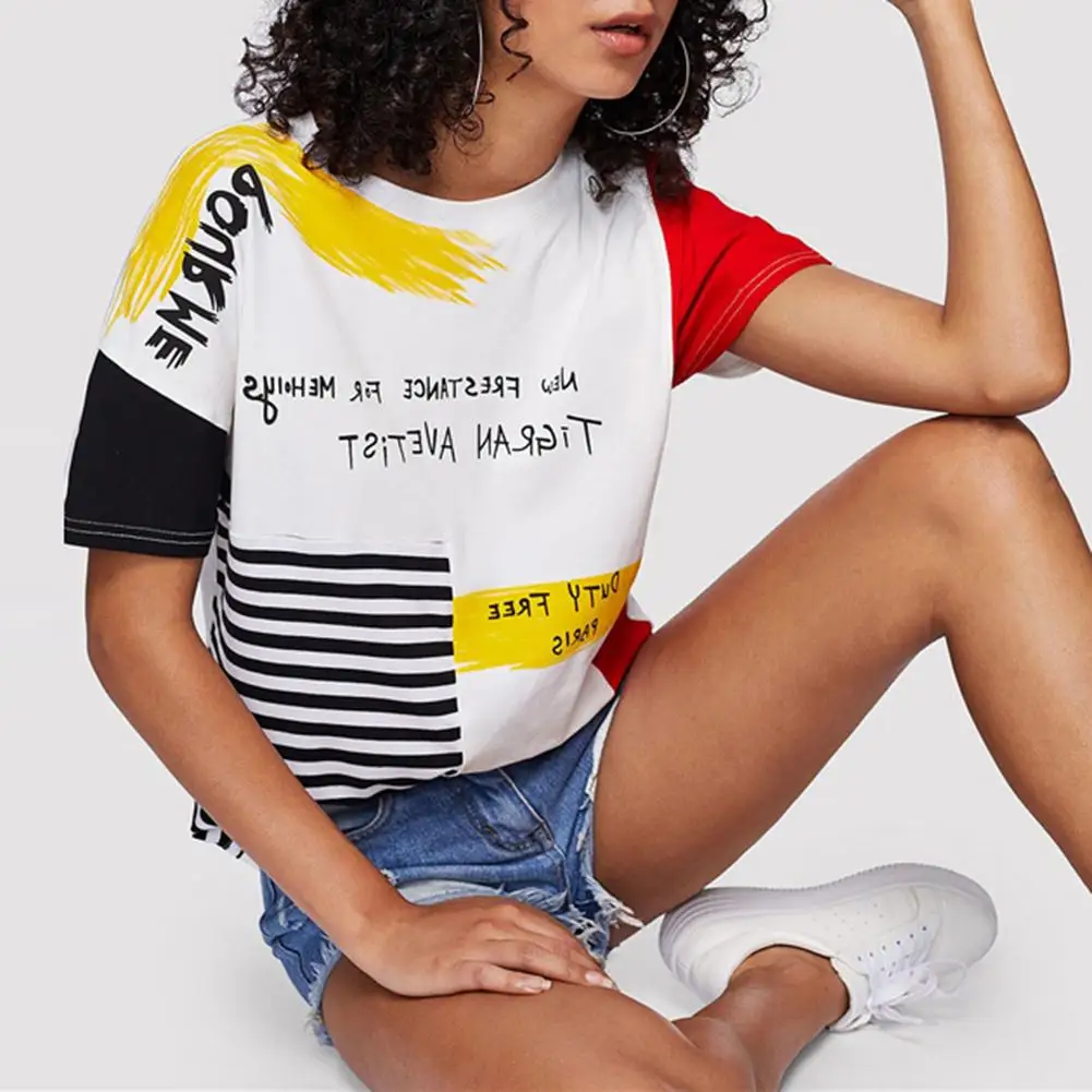 Summer Women Letter Print Striped Color Block Short Sleeve O-Neck T-Shirt Top hot
Summer Women Letter Print Striped Color Block Short Sleeve O-Neck T-Shirt Top hot