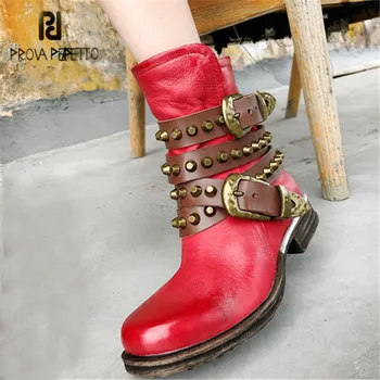 Prova Perfetto Women Red Ankle Boots Handmade Gladiator Riding Boots Platform Rubber Shoes Woman Autumn Winter Short Booties
Prova Perfetto Women Red Ankle Boots Handmade Gladiator Riding Boots Platform Rubber Shoes Woman Autumn Winter Short Booties