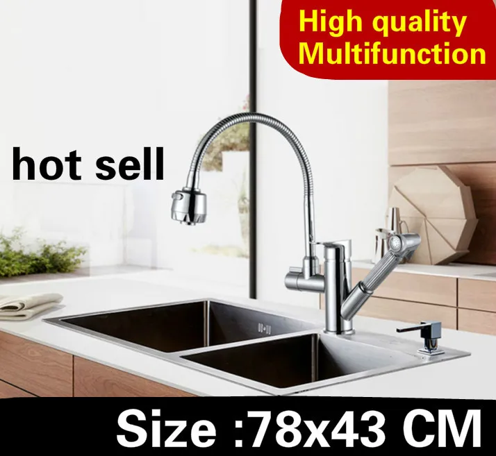 

Free shipping Apartment vogue big kitchen manual sink double groove multifunction high capacity 304 stainless steel 780x430 MM