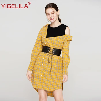 YIGELILA Fashion Women Straight Plaid Dress Autumn Casual O-neck Full Sleeve Empire Slim Belt Knee Length Patchwork Dress 64180
YIGELILA Fashion Women Straight Plaid Dress Autumn Casual O-neck Full Sleeve Empire Slim Belt Knee Length Patchwork Dress 64180