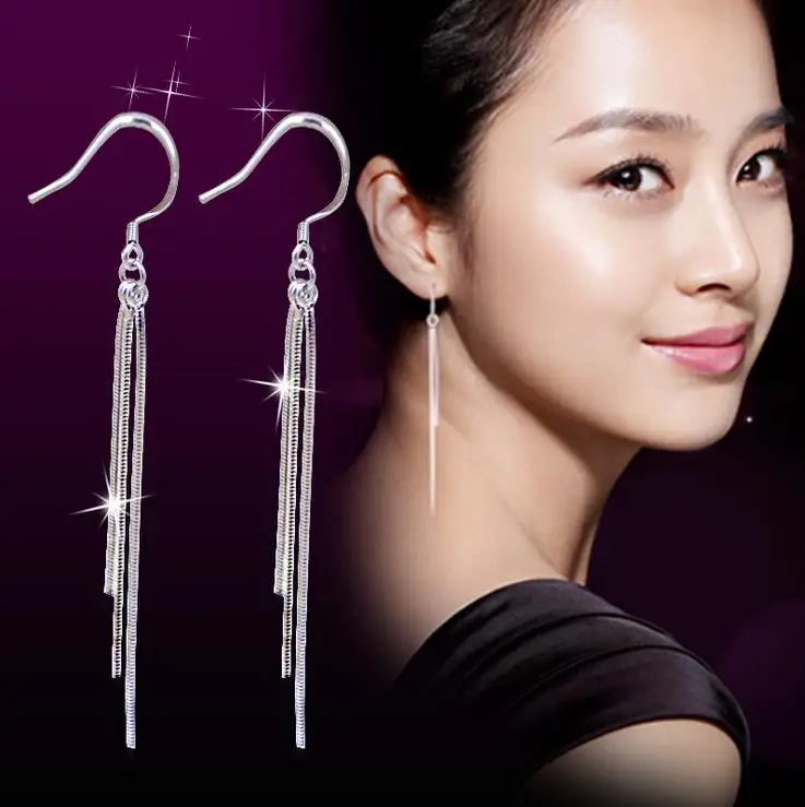 Fashion Silver Plated Long Tassel Earrings For Women Bridal Jewelry Snake Chain Earhook Stud Earrings Boucle d'oreille 3Y025
Fashion Silver Plated Long Tassel Earrings For Women Bridal Jewelry Snake Chain Earhook Stud Earrings Boucle d'oreille 3Y025