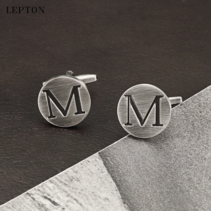 

Lepton Letters M of an alphabet Cufflinks For Mens Antique Silver plated Round Letters M cuff links Men shirt cuffs Cufflinks