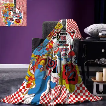 Rock Music Throw Blanket Colorful Abstract Floral Elements with Sixties Inspired Guitar Design Checkered Warm Microfiber
Rock Music Throw Blanket Colorful Abstract Floral Elements with Sixties Inspired Guitar Design Checkered Warm Microfiber