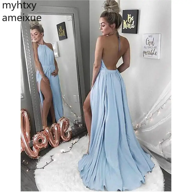 Blue Sexy Cheap Evening Dresses A-line Floor Length Sleeveless Side Split Backless Sweep Train Gowns Custom Made Robe De Soiree
Blue Sexy Cheap Evening Dresses A-line Floor Length Sleeveless Side Split Backless Sweep Train Gowns Custom Made Robe De Soiree